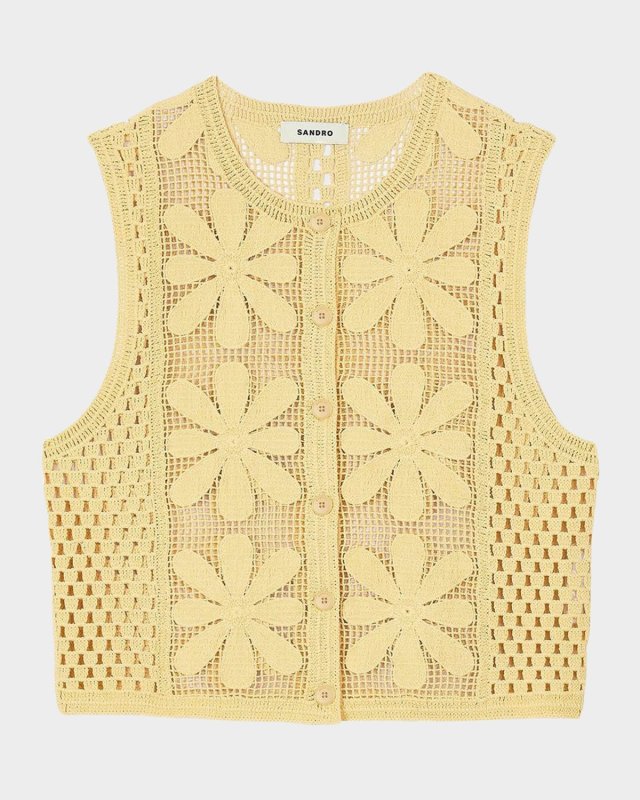 Loulou Floral Crochet Sleeveless Cardigan